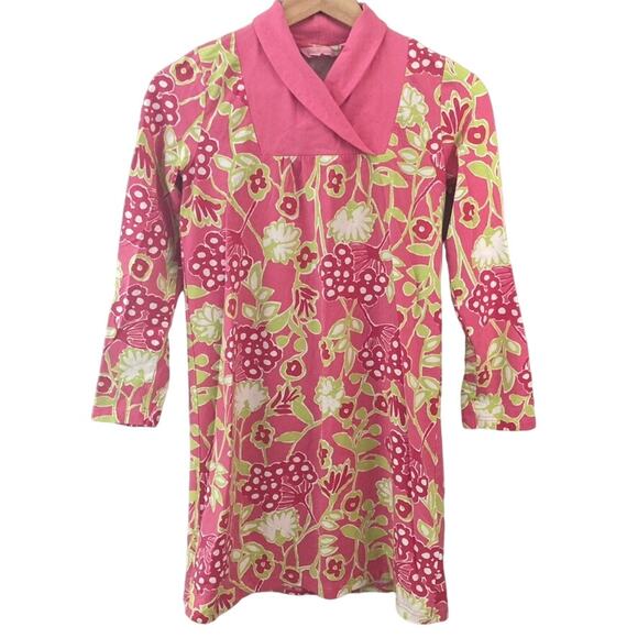 Lilly Pulitzer Hotty Pink Green Long Sleeve Wrap Neck Dress - XL 12-14 - Picture 1 of 7